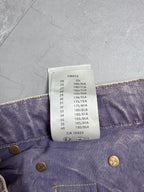 Denim pants waistband size code label with measurement list and gold button
