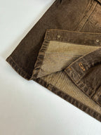 Louis Vuitton brown denim jacket close-up of inner lining and cuff hem