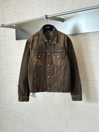 Louis Vuitton brown denim jacket with button front and chest flap pockets