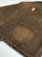 Louis Vuitton brown denim jacket close-up of back panel seam and pocket