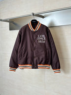 Louis Vuitton long bomber jacket, dark brown with orange and striped rib trim