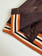 Louis Vuitton long bomber jacket quilted lining near hem, dark brown with striped rib