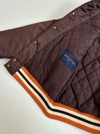 Louis Vuitton long bomber jacket interior label and hem, dark brown with striped band