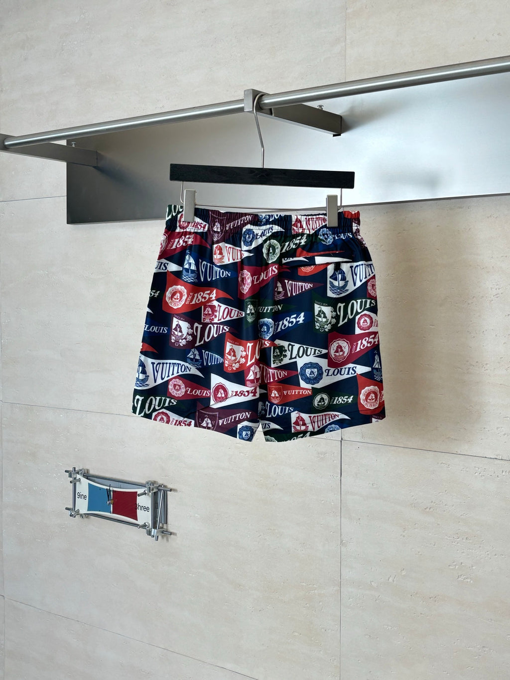 Louis Vuitton logo-print shorts, multicolor allover print with elastic waistband