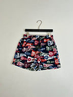 Louis Vuitton logo-print shorts with elastic waist and multicolor pattern on hanger
