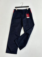 Gucci navy pants on hanger, front button closure with belt loops