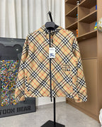 Burberry plaid hooded zip jacket, multicolor check pattern and dark front zipper
