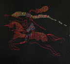 Burberry embroidered horse graphic on dark knit sweater, colorful details