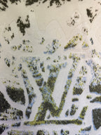 Colorful graphic print on white T-shirt fabric