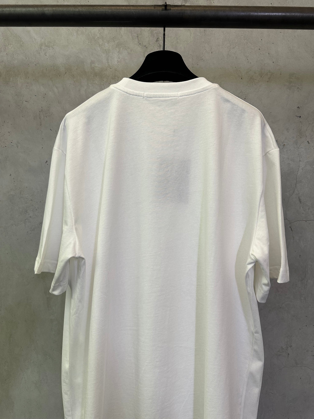 White crewneck T-shirt with plain back and short sleeves