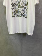 White crewneck T-shirt with partial front graphic print