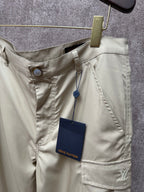 Light beige cargo shorts with drawstring waist and patch pockets, Louis Vuitton label
