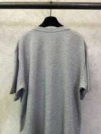 Heather gray short-sleeve T-shirt, back view on hanger