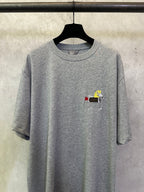 Heather gray short-sleeve T-shirt with chest graphic and crew neck