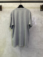 Heather gray short-sleeve T-shirt, back view with draped shoulder sleeves