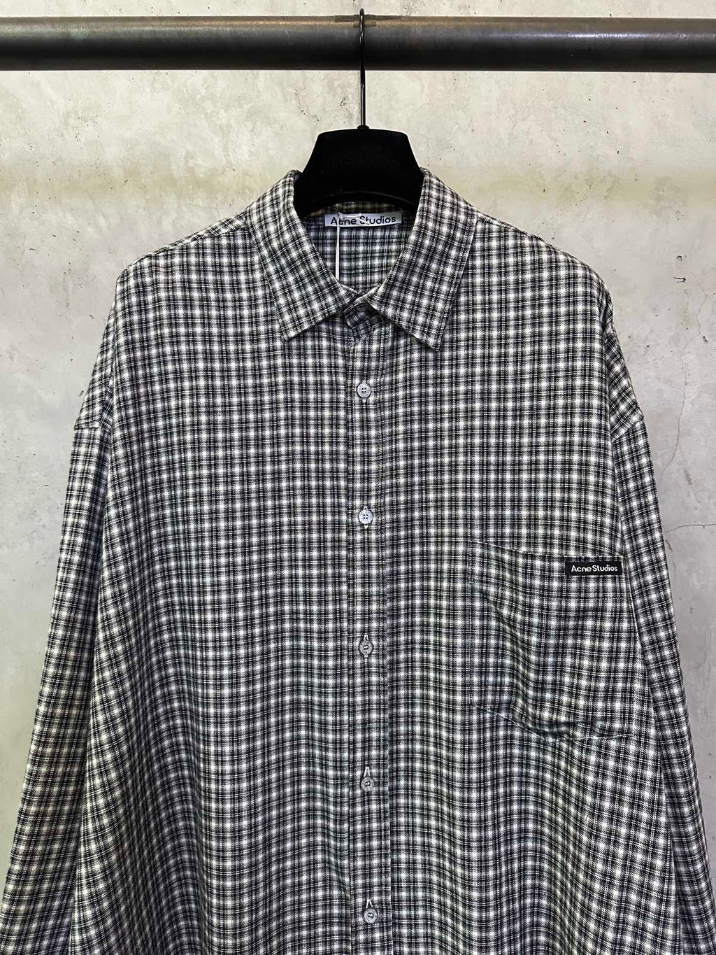 Balenciaga long plaid long-sleeve shirt with spread collar and button front