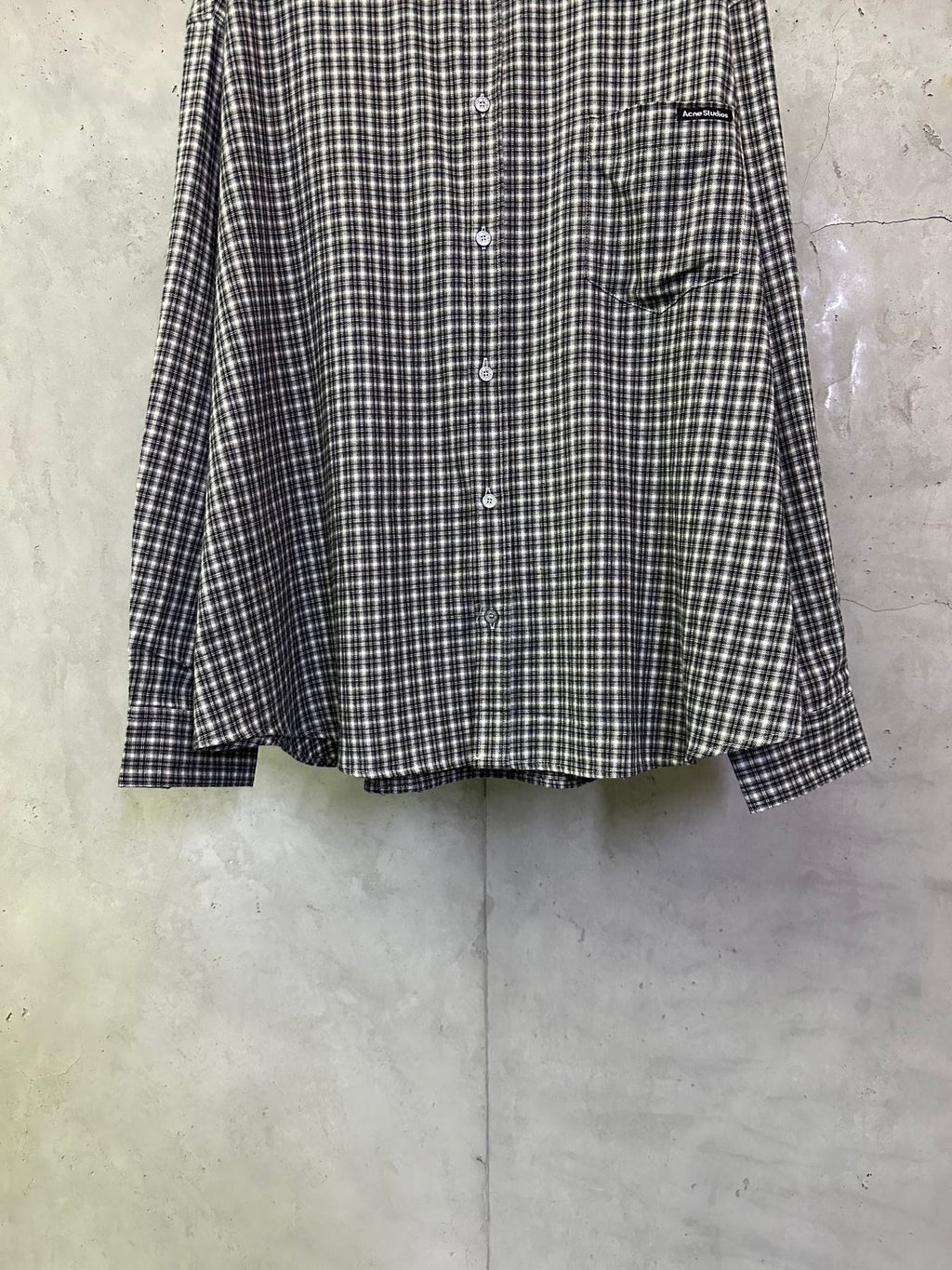 Balenciaga long plaid long-sleeve shirt with chest pocket and button placket