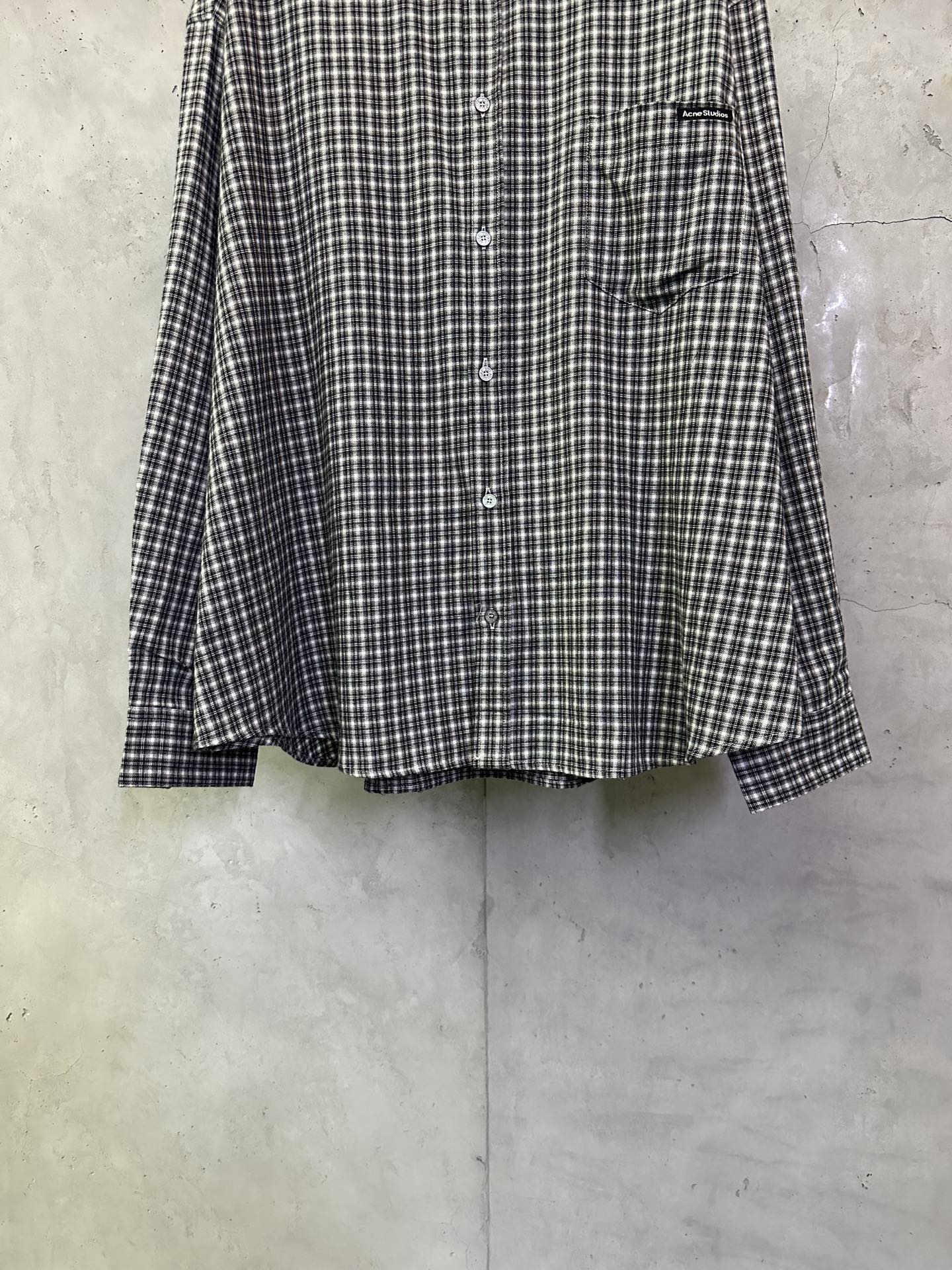 Balenciaga long plaid long-sleeve shirt with chest pocket and button placket