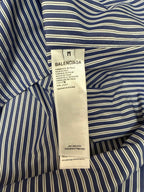 Long Balenciaga striped shirt with blue and white stripes, neck and label visible