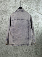 Denim jacket back with yoke seam, straight hem and button-tab detailing, gold hardware