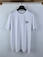 White short-sleeve T-shirt with Prada triangle logo on chest