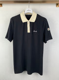 Moncler short-sleeve polo shirt with cream collar and front button placket