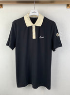 Moncler short-sleeve polo shirt with cream collar and front button placket