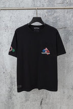 Chrome short T-shirt, black crewneck with multicolor chest pocket logo
