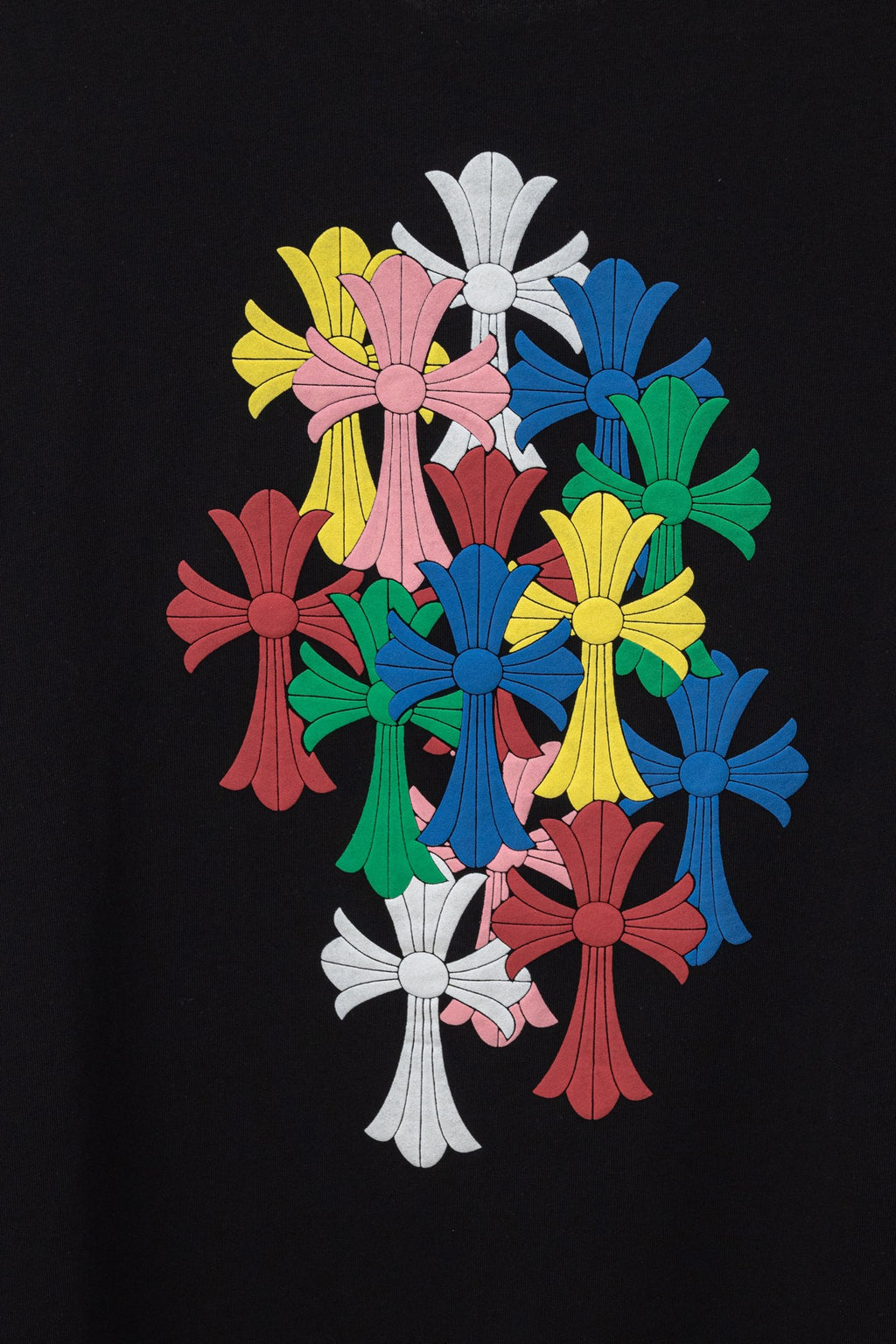 Dark short-sleeve T-shirt with colorful flower-style graphic print