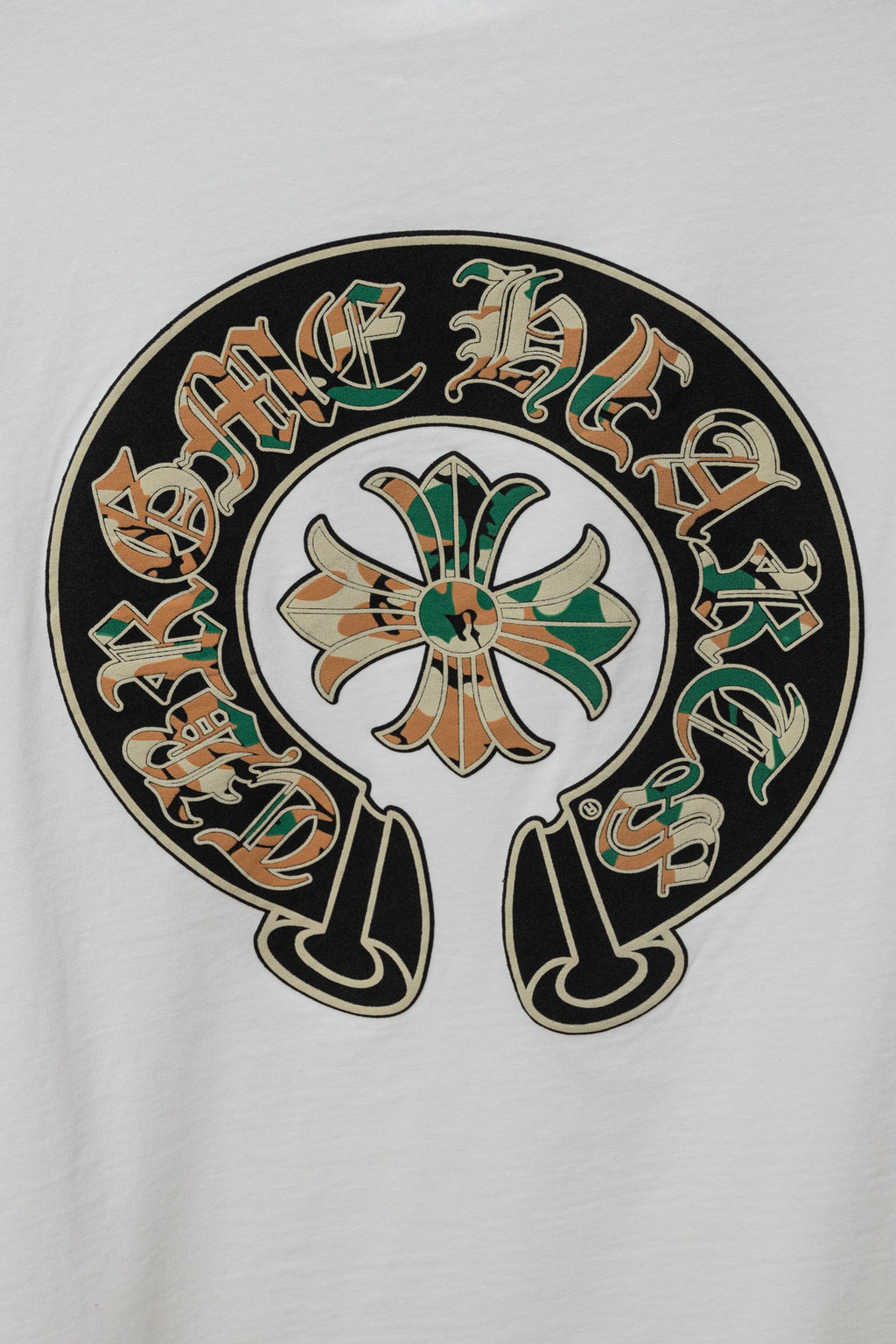 White short-sleeve T-shirt with large circular back graphic