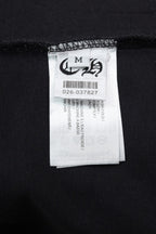 Black short-sleeve T-shirt interior size label at neckline