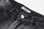 Dark gray denim pants with front fly button and PRADA fabric label