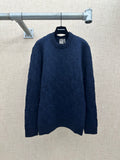 Navy long-sleeve knit sweater with ribbed crew neck