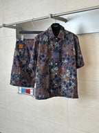 Louis Vuitton short-sleeve shirt with multicolor camo print and button-front closure