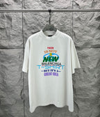 Balenciaga T-shirt in white with multicolor front text graphic and crew neck