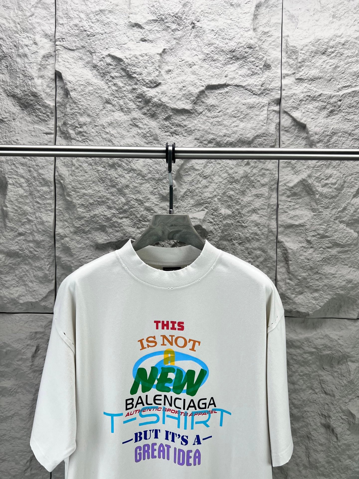 Balenciaga T-shirt in white with multicolor front graphic, short sleeves and crew neck