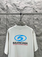 Balenciaga T-shirt in white with blue back logo graphic, relaxed fit and crew neck