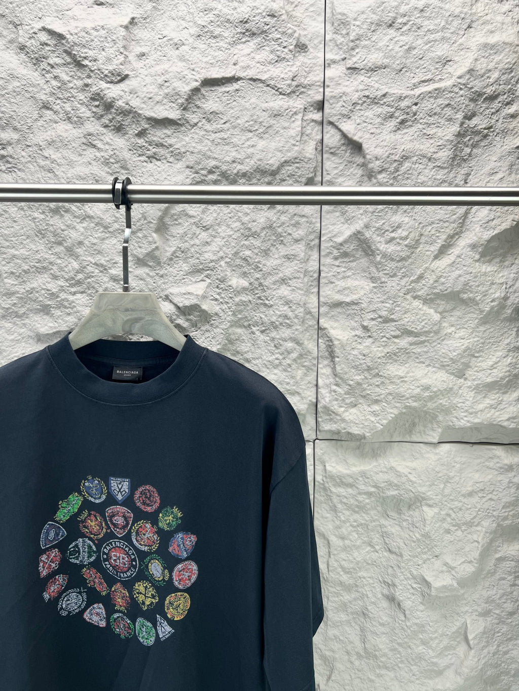 Balenciaga dark navy graphic short-sleeve t-shirt with multicolor badge front print