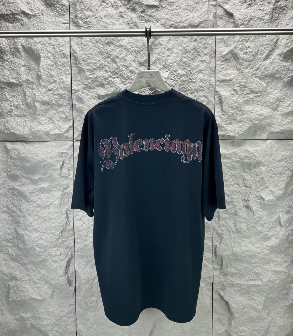 Balenciaga dark navy graphic short-sleeve t-shirt with large back wordmark print