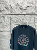 Balenciaga dark navy graphic short-sleeve t-shirt with multicolor circular badge logo