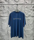 Blue short-sleeve T-shirt with five star print across the chest