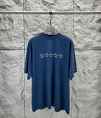 Blue short-sleeve T-shirt with five star print across the chest