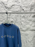 Blue short-sleeve T-shirt with close-up five star chest graphic