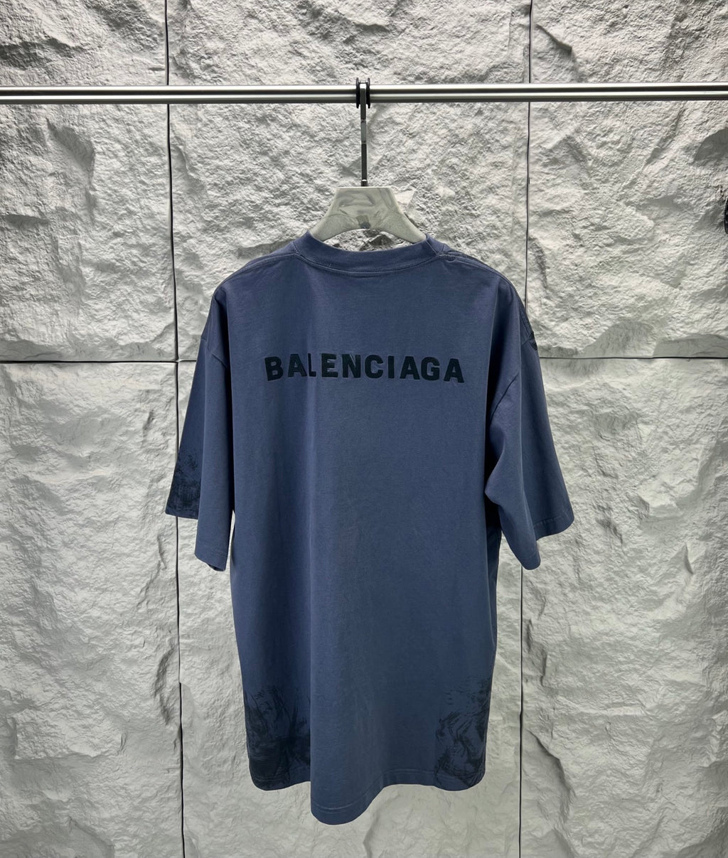 Balenciaga short-sleeve T-shirt, dark blue back BALENCIAGA logo text