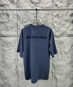 Balenciaga short-sleeve T-shirt, dark blue back BALENCIAGA logo text