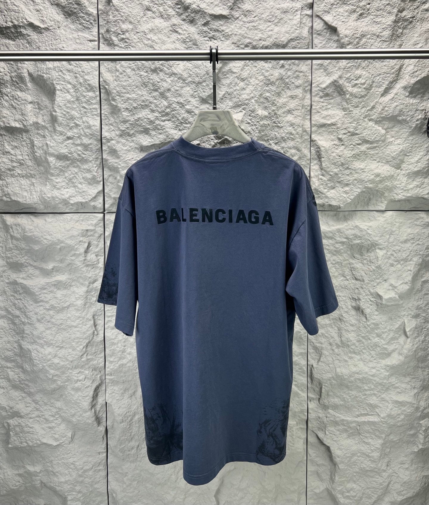 Balenciaga short-sleeve T-shirt, dark blue back BALENCIAGA logo text