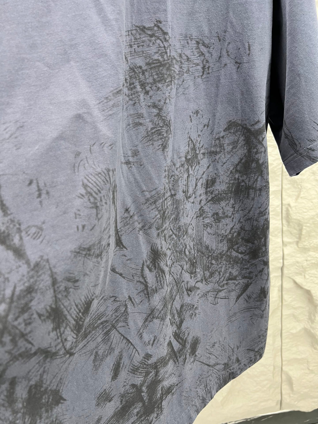 Balenciaga short-sleeve T-shirt fabric, dark blue with faded abstract print