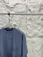 Balenciaga short-sleeve T-shirt, dark blue crew neck, BALENCIAGA logo on left chest