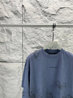 Balenciaga short-sleeve T-shirt, dark blue crew neck, small chest logo print