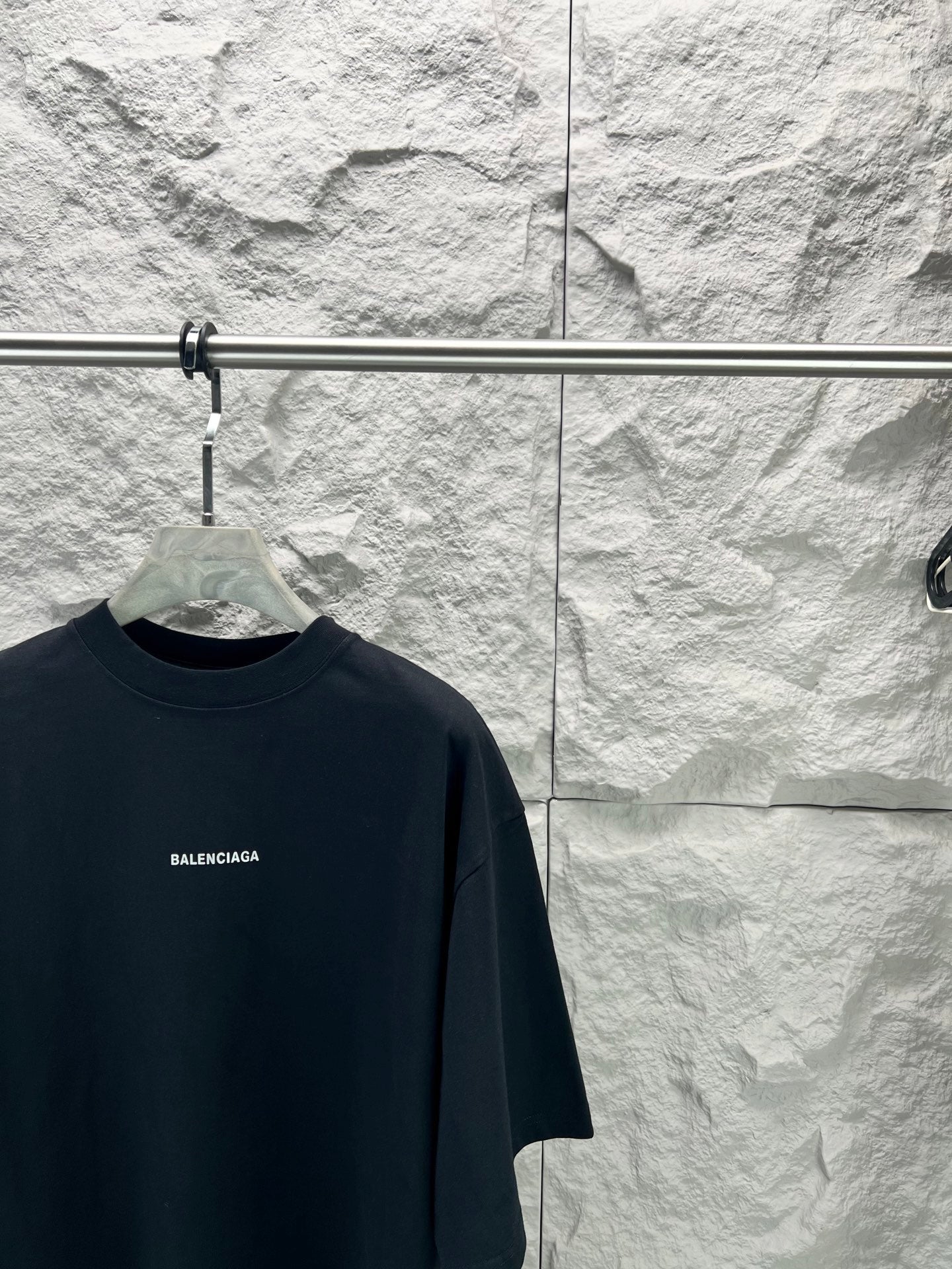 Balenciaga short-sleeve T-shirt in dark navy with minimal chest logo